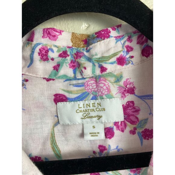 Charter Club Womens Linen Plink Floral Button Up Top Size Small Long Sleeve Boho - Picture 3 of 14